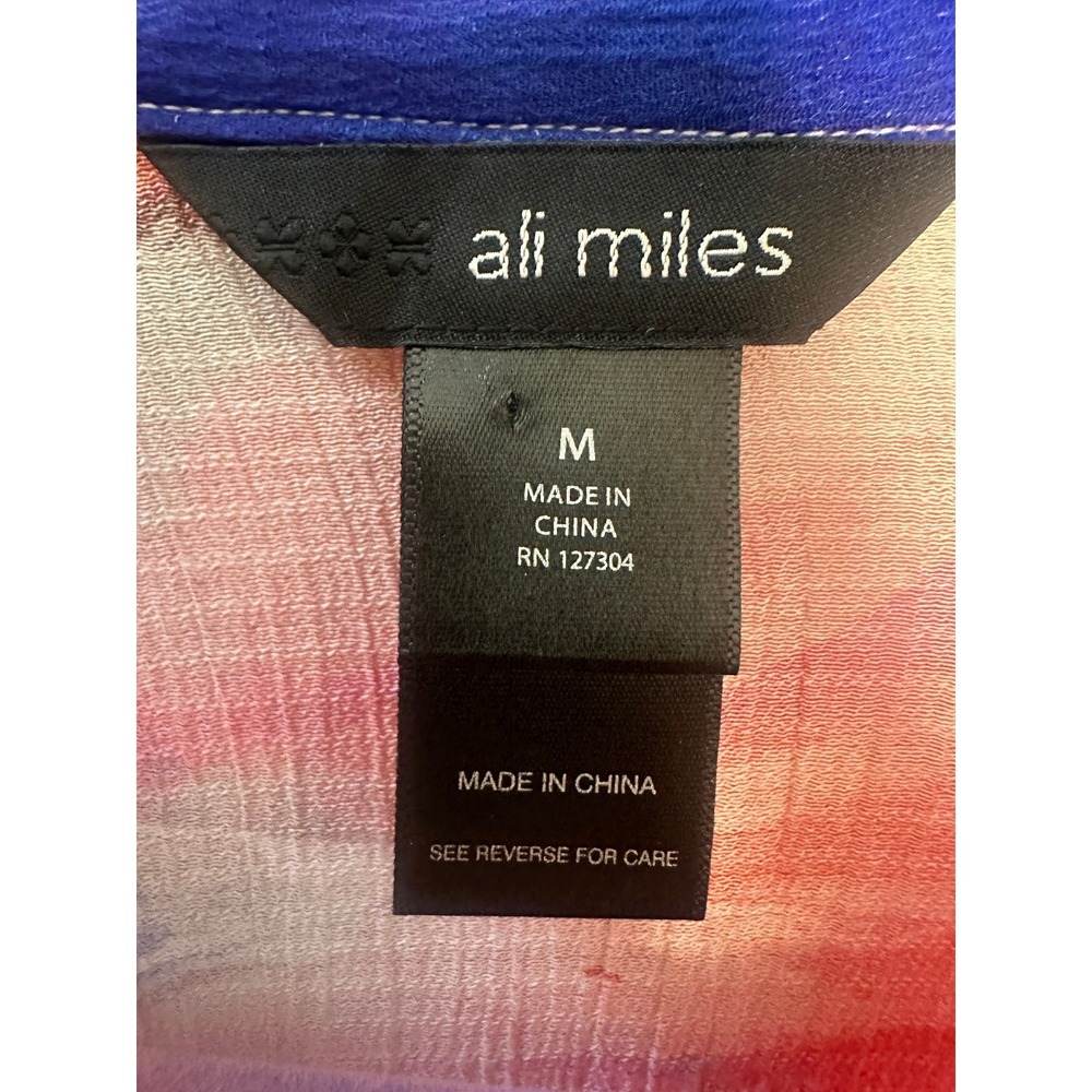 Ali Miles Mix Print Wearable Art to Wear Blouse Button Artsy Wired Collar Top M - Picture 5 of 13